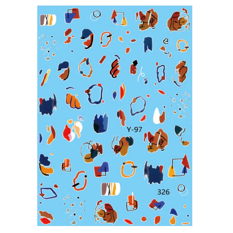 

1Pc Summer Pattern Nail Art Manicure Sticker Rainbow Graffiti Adhesive 3D Foil Wraps Sticker Decal For Nails Multi-designs