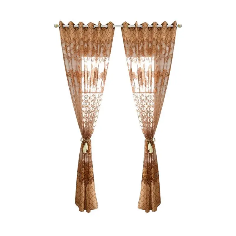 

Semi-Blackout Window Curtains Jacquard Flower Check Pattern Grommet Top Semi Sheer Window Curtain Drapes for Bedroom Decoration