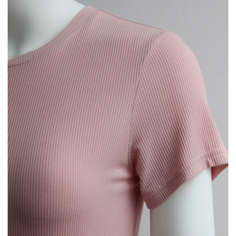 

Women's Casual Basic T-shirt Solid Color Ribbed Female tops Summer short tops cool feeling Slim Top Girls