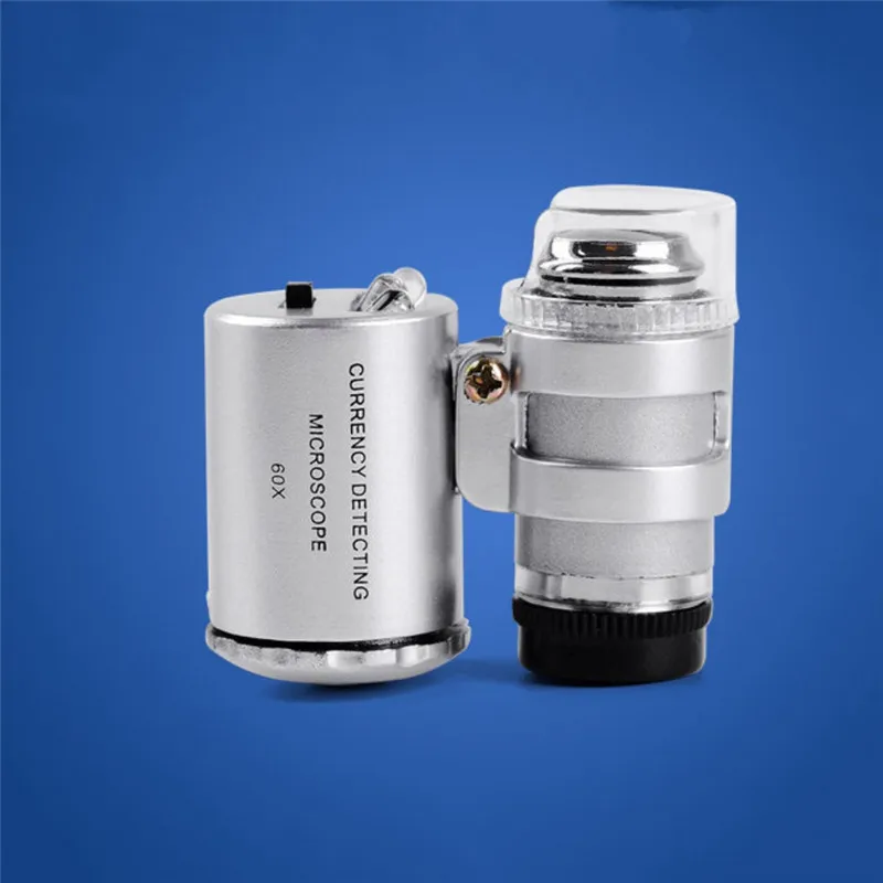 Портативный 60X 2LED мини Карманный микроскоп Лупа высокое качество Многоцелевой