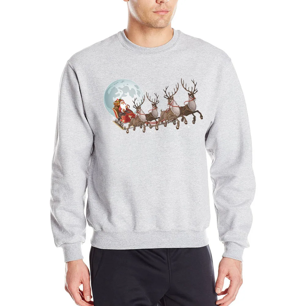 Мужская серая толстовка забавная с капюшоном на весну и осень пуловер Санта