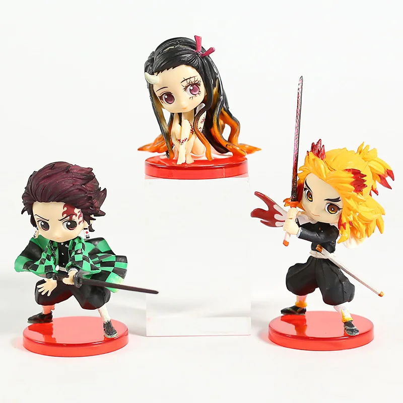 Q posket демон убийца Kimetsu без Yaiba камадо Tanjirou Nezuko Rengoku Kyoujurou мини ПВХ Фигурки игрушки 3