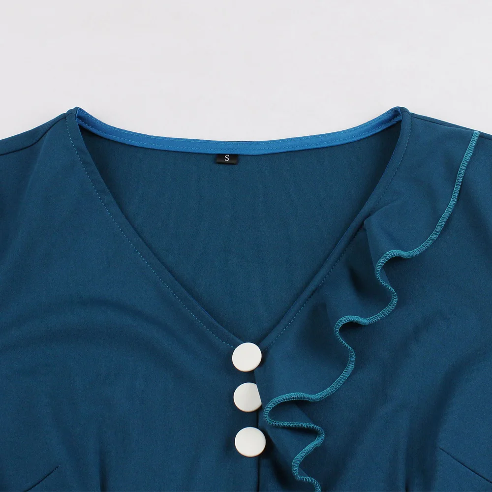 Joineles Autumn Long Sleeves Women Retro Dress Elegant Style Solid Color Office Ruffles Vintage Vestidos De Festa | Женская одежда