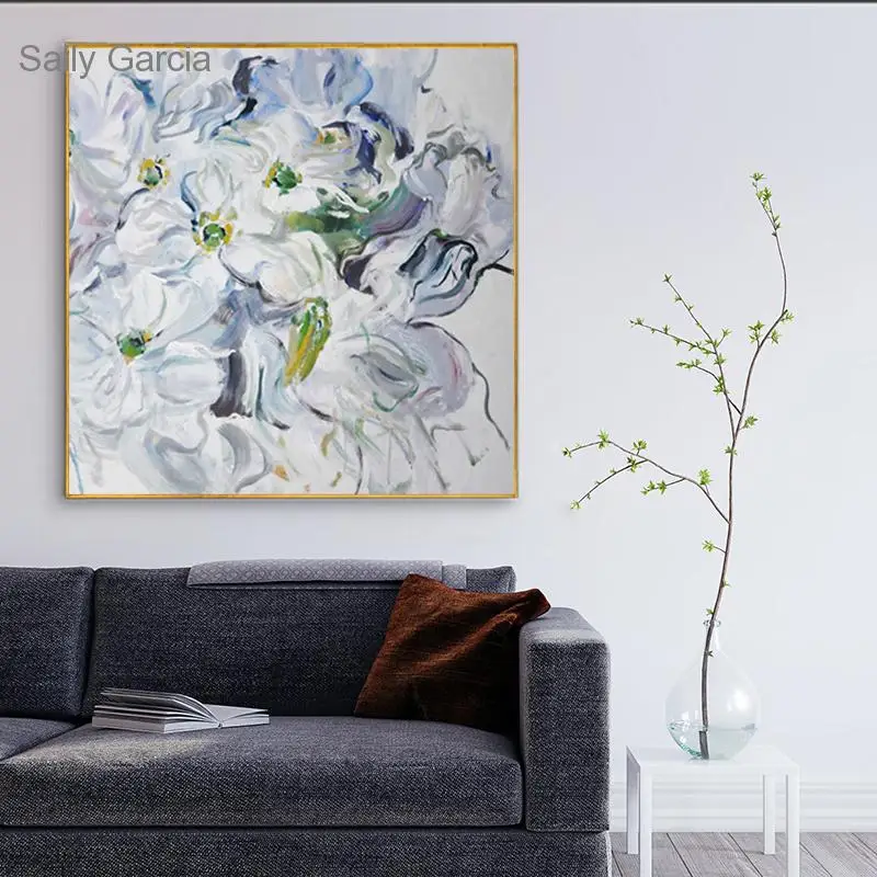 

White Chrysanthemum Oil Painting Flowers Canvas Poster Modern Simplicity Artwork Modern Home Decoration Wall Art Frameless
