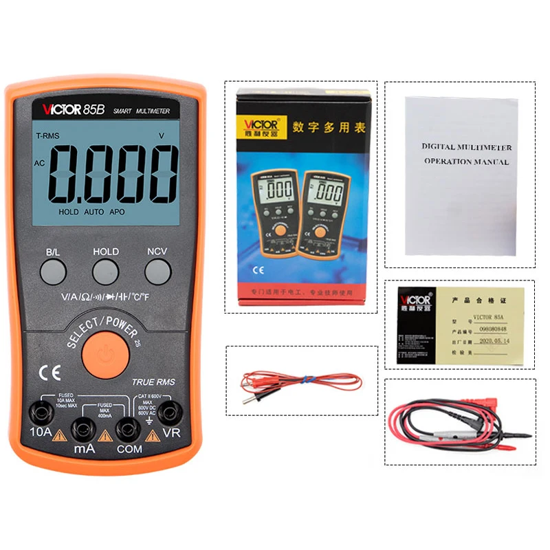 

RuoShui 85A Multimeter Digital High Precision Automatic Intelligent Multi-Function Anti-Burn Ammeter Voltage Current Ohm Tester