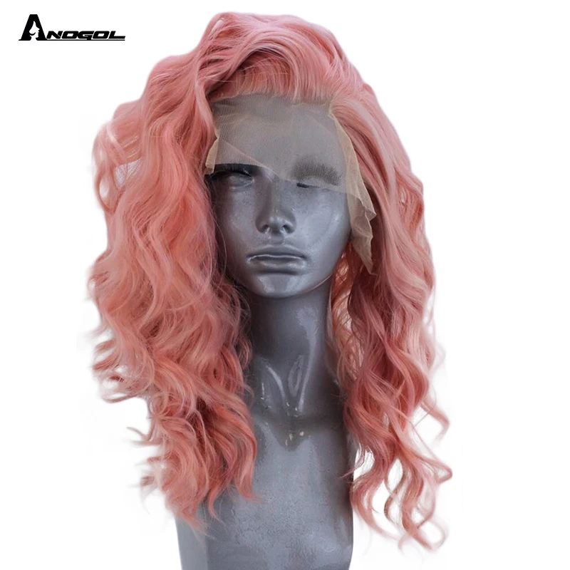 Rose Pink Anogol короткие рулон розовые оборки часть высокое Температура волокна синтетические Синтетические волосы на кружеве парики из натуральных волос для белый Для женщин - Цвет: Rose Pink