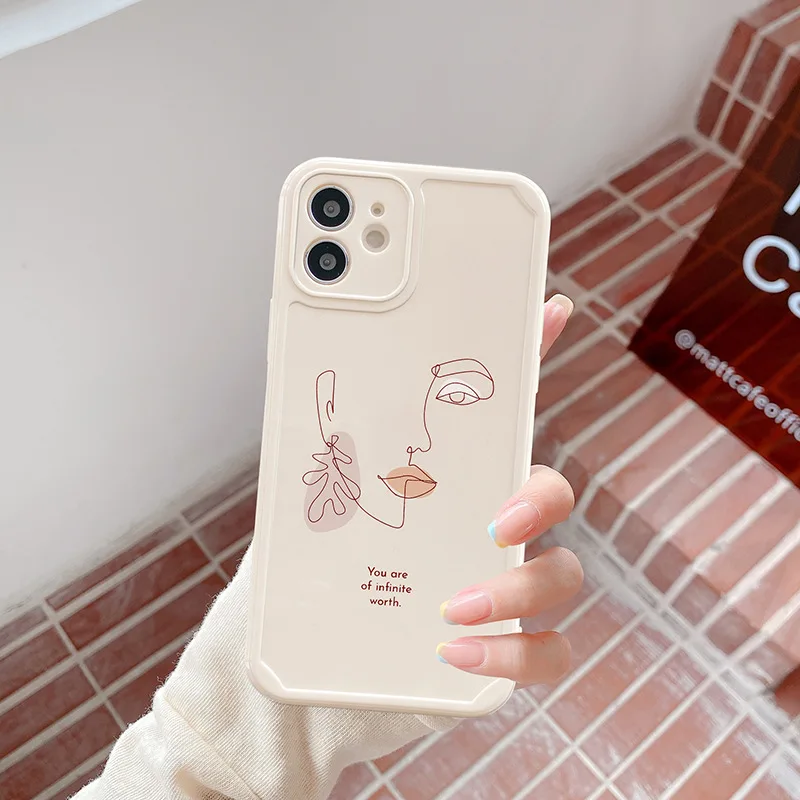 Abstract Line Face Phone Case For iPhone 11 12 13 Pro Max X 7 8 Plus XR XS Max Soft Silicone Back Cover Funda