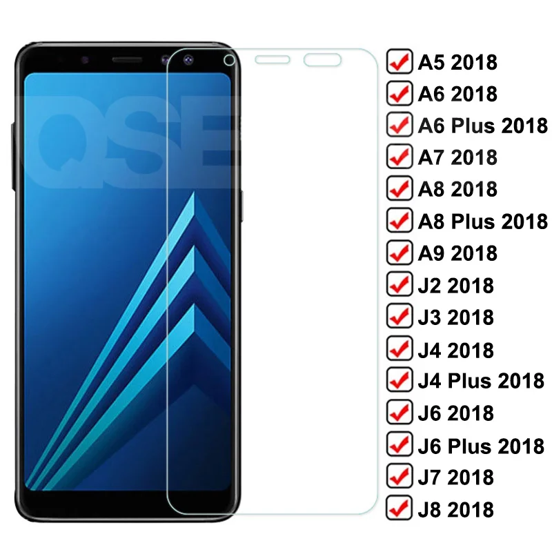 

9D Tempered Glass on For Samsung Galaxy A5 A7 A9 J2 J8 2018 A6 A8 J4 J6 Plus 2018 Screen Protector Protective Glass Film Case
