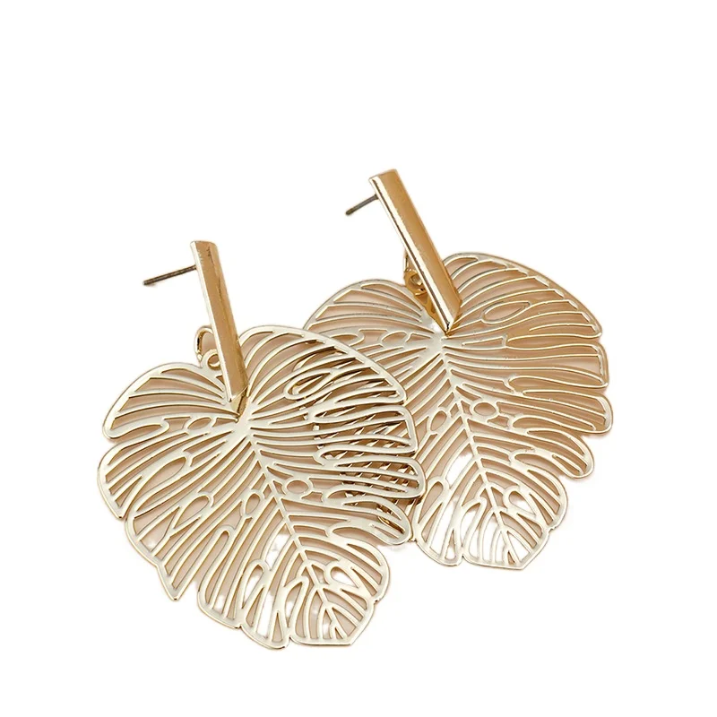 

2021 New Fashion Jewelry Hollow Leaf Earrings For Women Personality Trendy Turtle Back Page Metal Earring Gold Classical Jewelry
