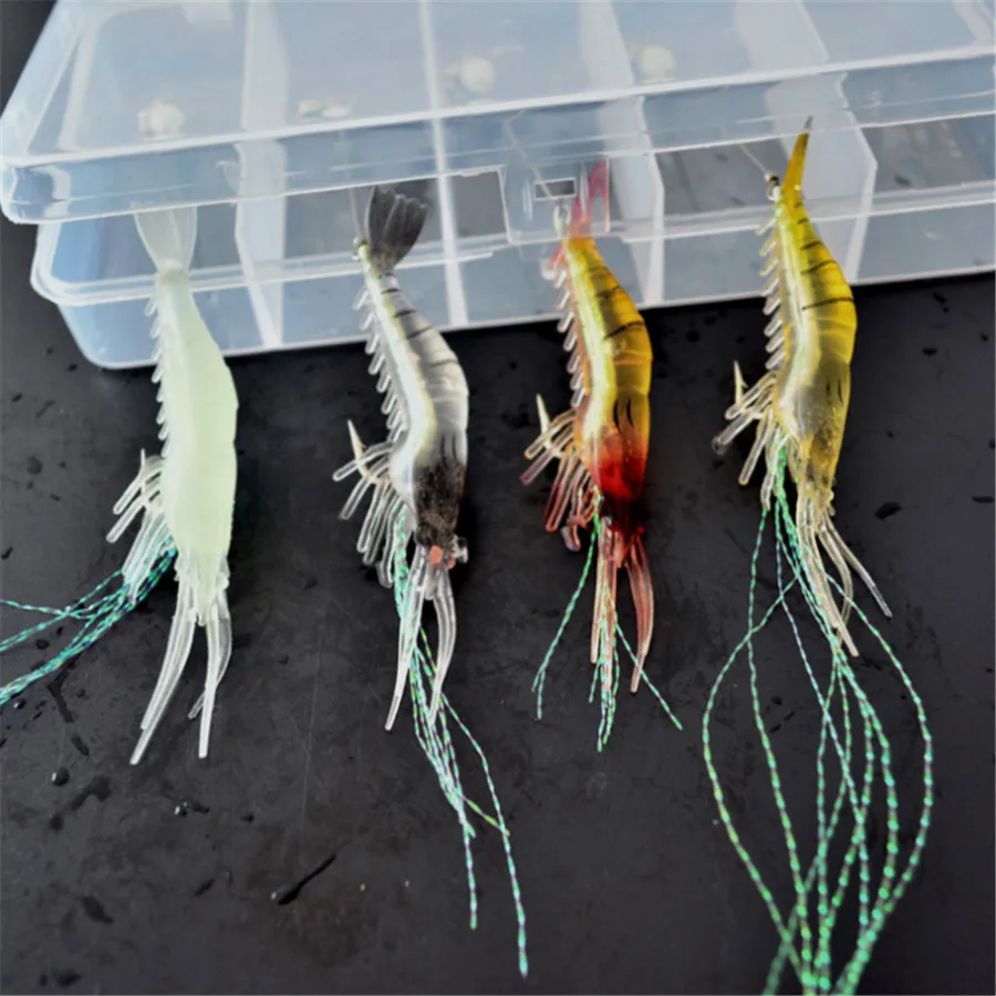 

7pcs 8cm 5g Luminous Fake Shrimp Soft Silicone Artificial Bait with Bead Swivels hook for fishing Rig Fishing Tackle Sea
