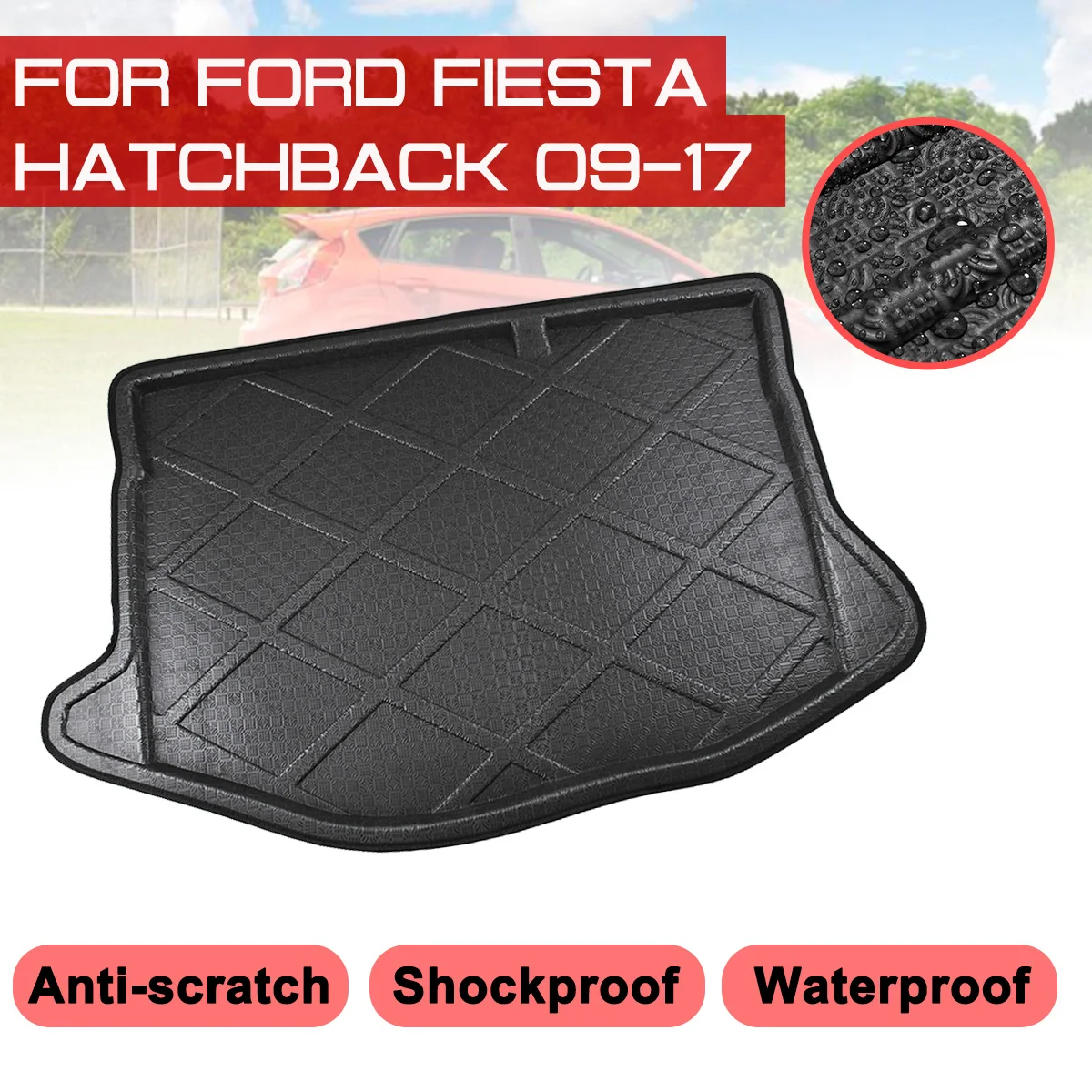 

Car Floor Mat Carpet For Ford Fiesta Hatchback 2009-2017 Rear Trunk Anti-mud Cover