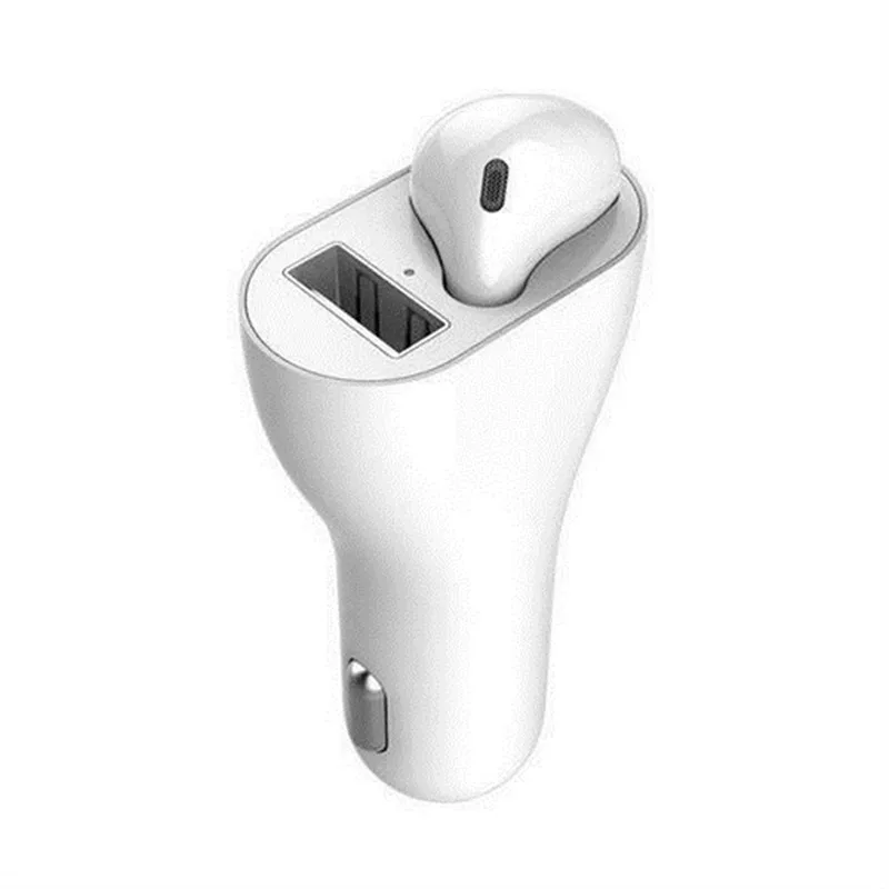 White right Новинка, портативное автомобильное зарядное устройство, одна гарнитура, USB, Беспроводная зарядка, автоматическое подключение, Bluetooth 5,0, гарнитура, прикуриватель - Цвет: White right