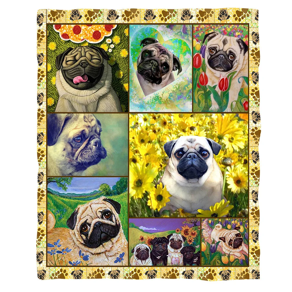 

Sunflower Pug 3d printed fleece blanket for Beds Hiking Picnic Thick Quilt Fashionable Bedspread Sherpa Throw Blanket