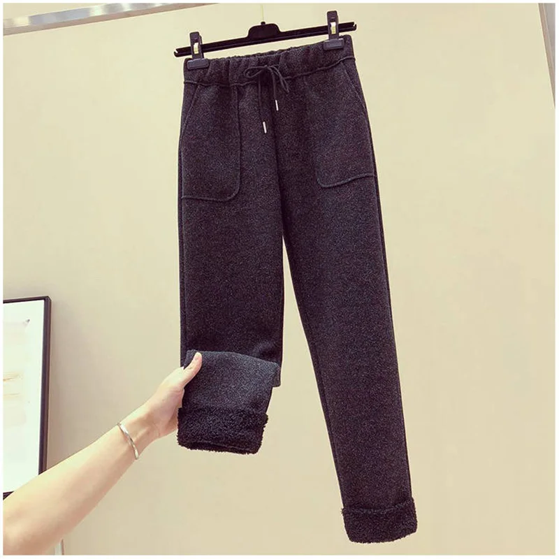 

2019 Winter Woolen casual pants lambswool Pants Women Loose Pants High Waist Casual Pants Vertical Soft Pleated Pants Pants