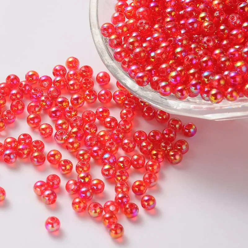 

500 g Eco-Friendly Transparent Acrylic Beads Round AB Color Red 4mm Hole: 1.5mm about 14000pcs/500g