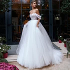 Очаровательные пышные тюлевые свадебные платья принцессы 2022 с открытыми плечами, украшенные бисером, женское Белое Бальное Платье, Vestido de Noiva