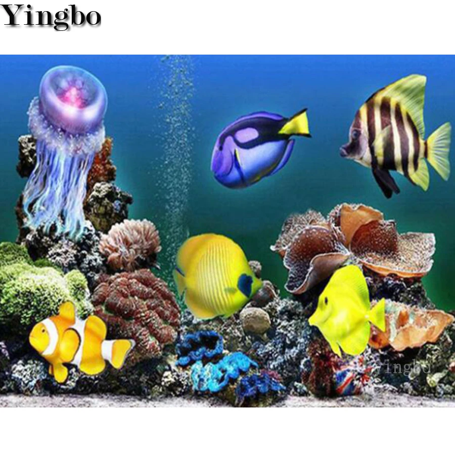 

DIY Diamond Embroidery Diamond Mosaic Sets Diamond Painting Fish jellyfish coral aquarium Pictures Of Rhinestones Decoration new