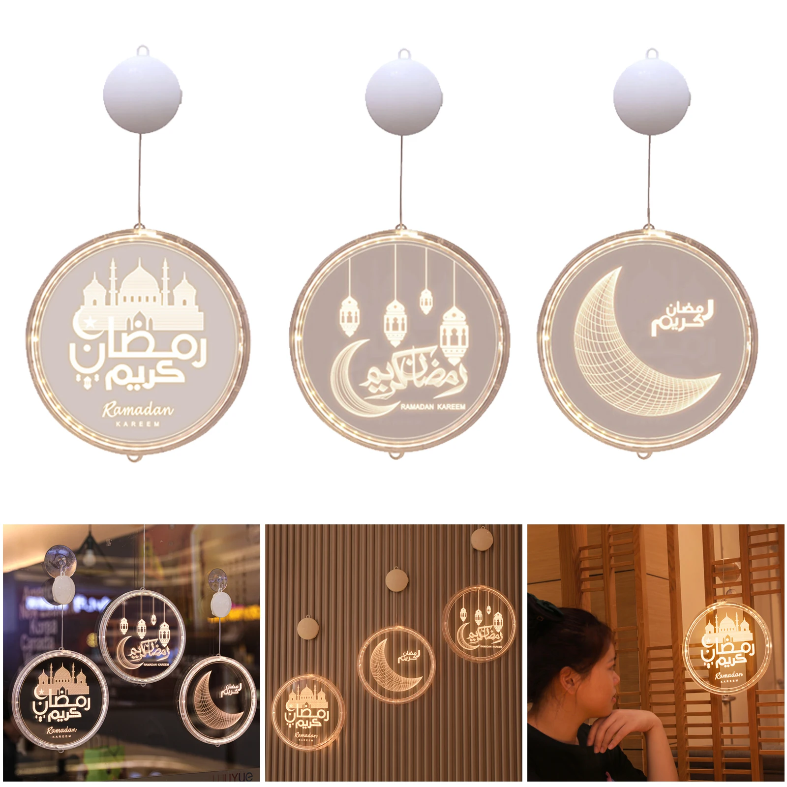 

Acrylic Eid Ramadan Ornament, Muslim Islam Hanging Lamp 26x LED Light Night Light Pendant Light Home Party Decoration
