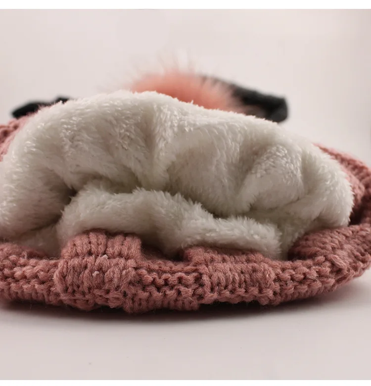 Модная зимняя шапка шарф Набор для женщин теплая бини девочек кольцо помпоны