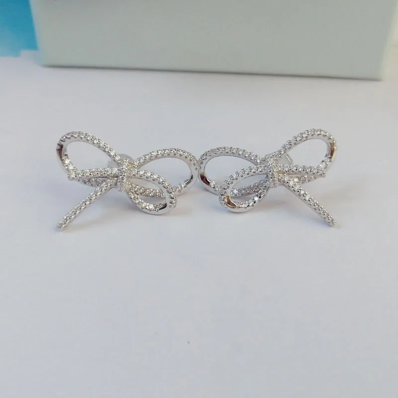 SLJELY Fashion Real 925 Sterling Silver Bowknot Stud Earrings Micro High Quality AAA Cubic Zirconia for Women Fine Party Jewelry | Украшения