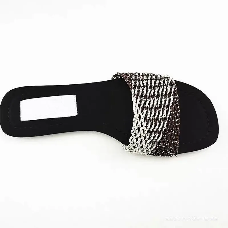 

New Women's Shoes Thin Straps Matching Woven Mesh Flat Sandals Daily Wear Casual Slippers