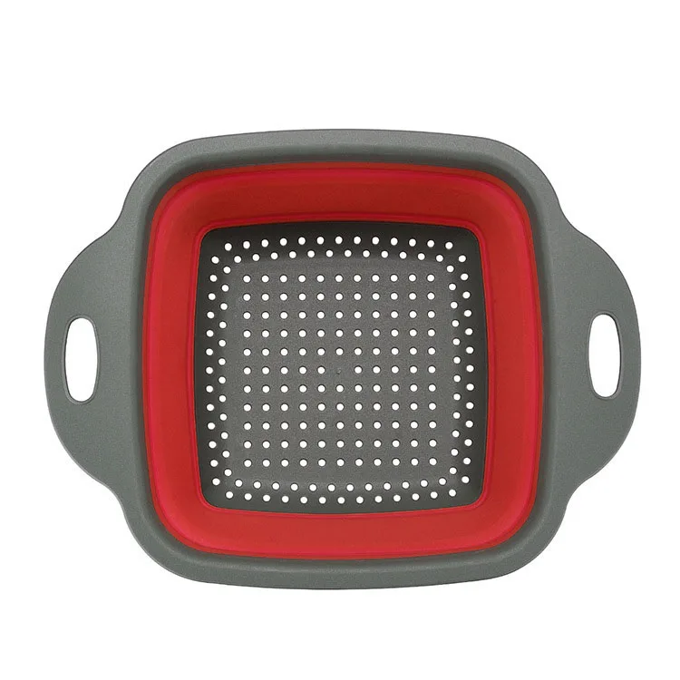 Red Квадратная форма, корзина для слива, складные дуршлаги, складной силиконовый кухонный органайзер, корзины для фруктов, овощей, складные ситечки - Цвет: Red