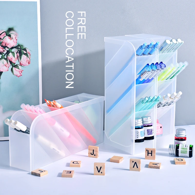 

Slant Insert Pen Holder Storage Box Stationery Storage Transparent Simple Student Office Acrylic Multi-functional Large Capacity