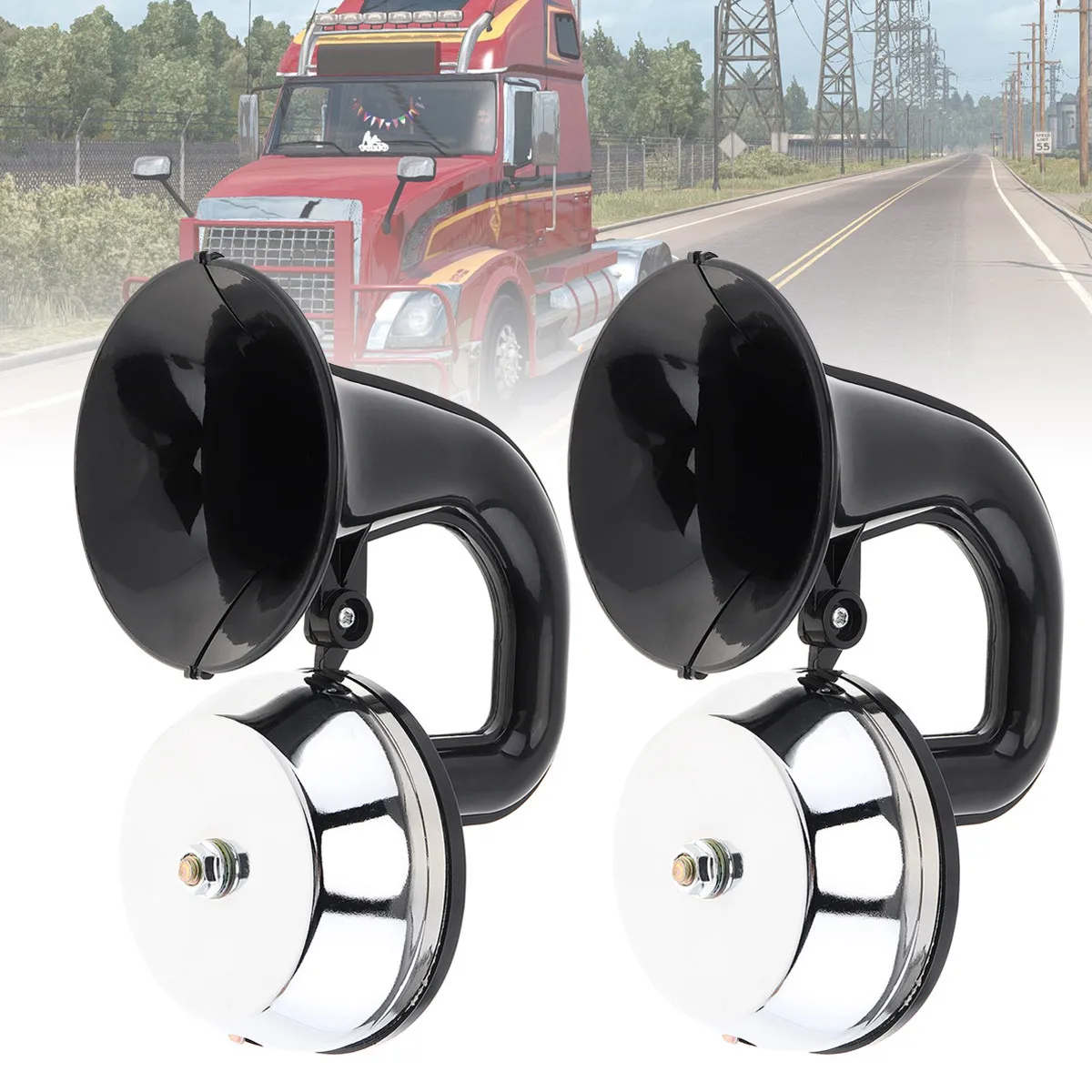 12V / 24V 126DB супер громкий звуковой сигнал Авто воздушный рожок двойной трубы