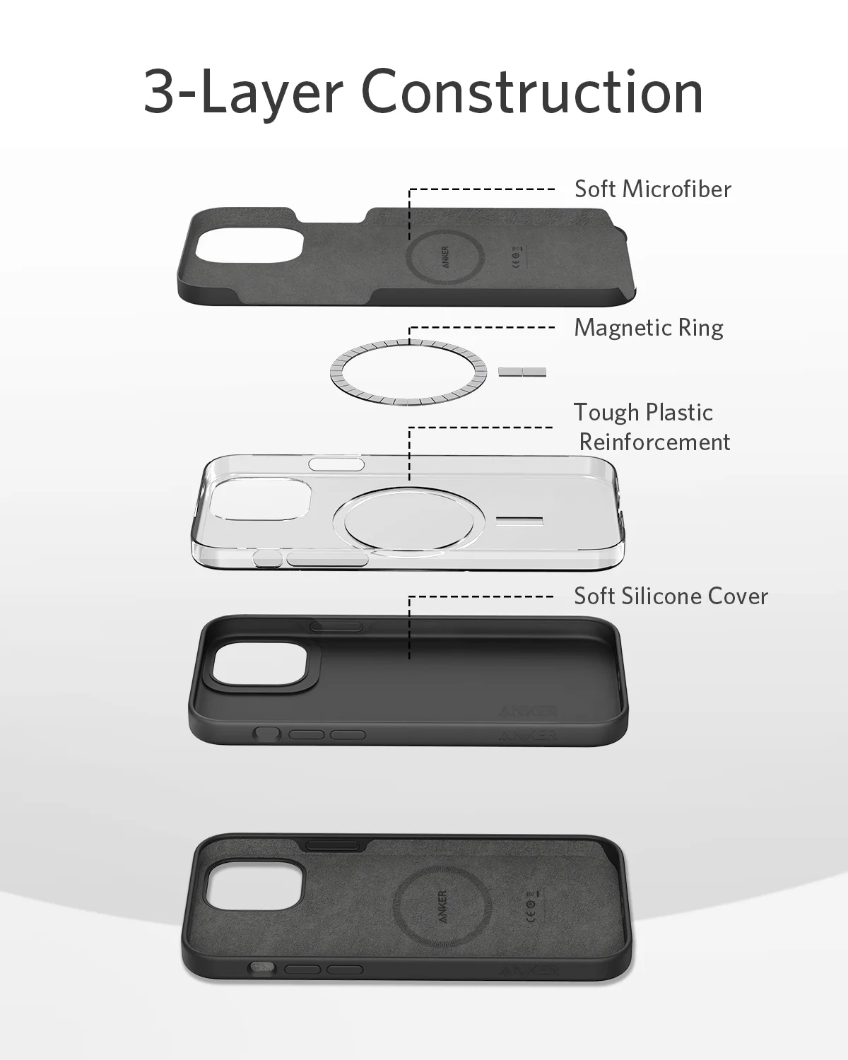 anker magnetic silicone magsafe case compatible with magsafe chargers supports magsafe wireless charging dark gray free global shipping
