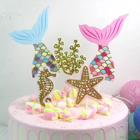 5pcsset cute mermaid tail starfish coral seahorse cake toppers party supplies