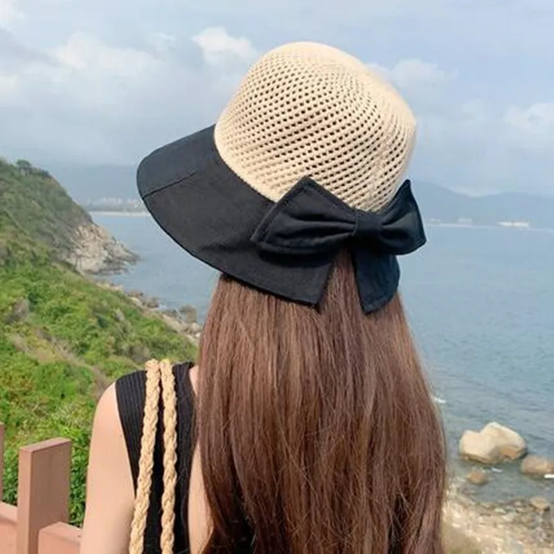 

SILOQIN Trend Fashion New Women's Summer Collapsible Mesh Cap Fisherman's Hats Sandy Beach Sun Protection Sun Hat Weave Sombrero