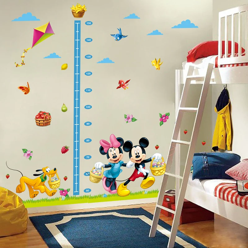 

Disney mickey mouse minnie dog birds diy kids baby nursery bedroom wall sticker height measure growth chat home decor decal