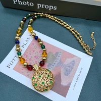 fashion pendant necklace colorful accessories gold beads green glass long jewelry for women