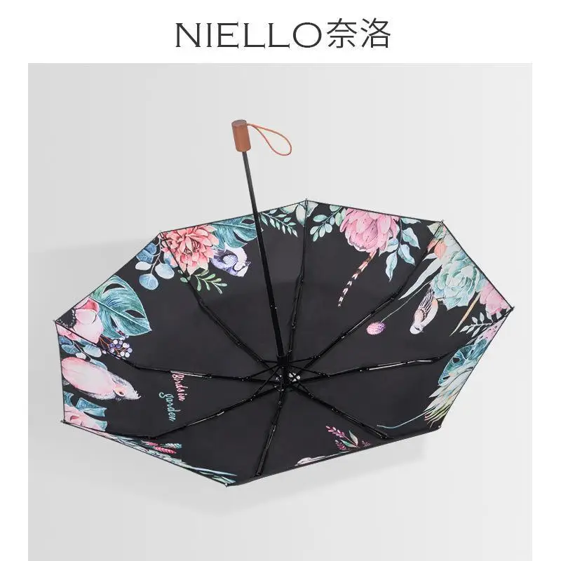 

Niello 3 раза ручной двойной Винил ручка 8K женские синий зонт с цветочным узором подарок сопротивление ветра Водонепроницаемый Ветрозащитный ...