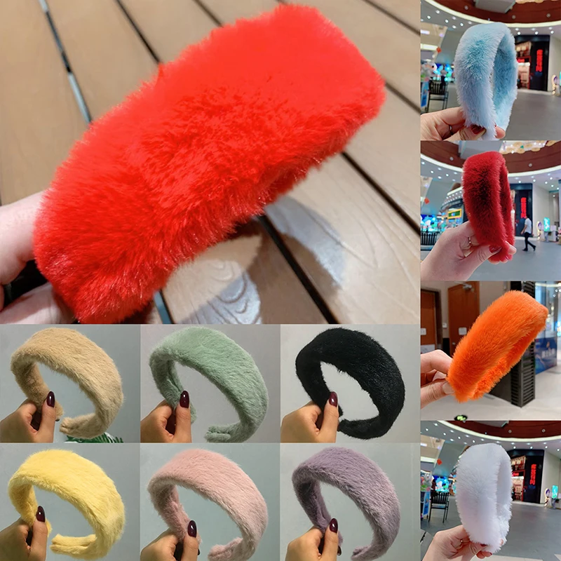 

Imitation Rabbit Fur Wide Headband Korean Winter Sweet Temperament Candy Color Plush Hair Hoop Hair Accessories