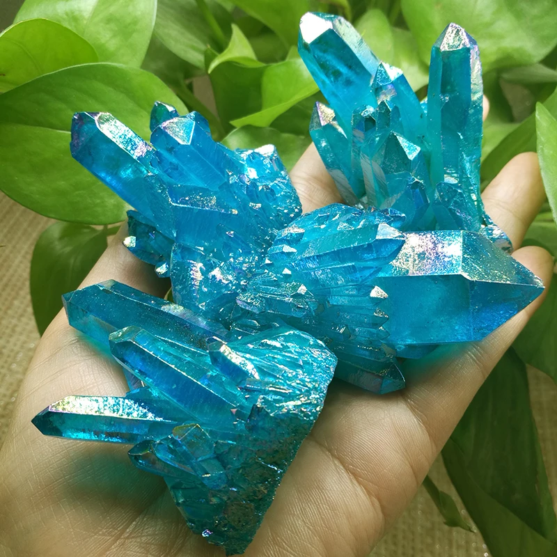 Lake blue 1pcs Natural crystal quartz Rare beautiful flame aura quartz crystal cluster Ore Mineral Healing Specimens Random delivery - Цвет: Lake blue