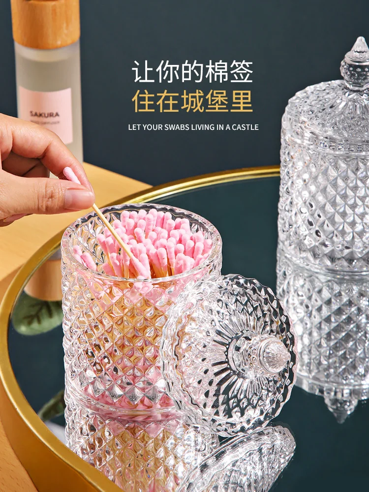 

European Color Crystal Glass Storage Canned Sugar Cans Diamond Candy Box Cotton Swab Box Cotton Pad Household Storage