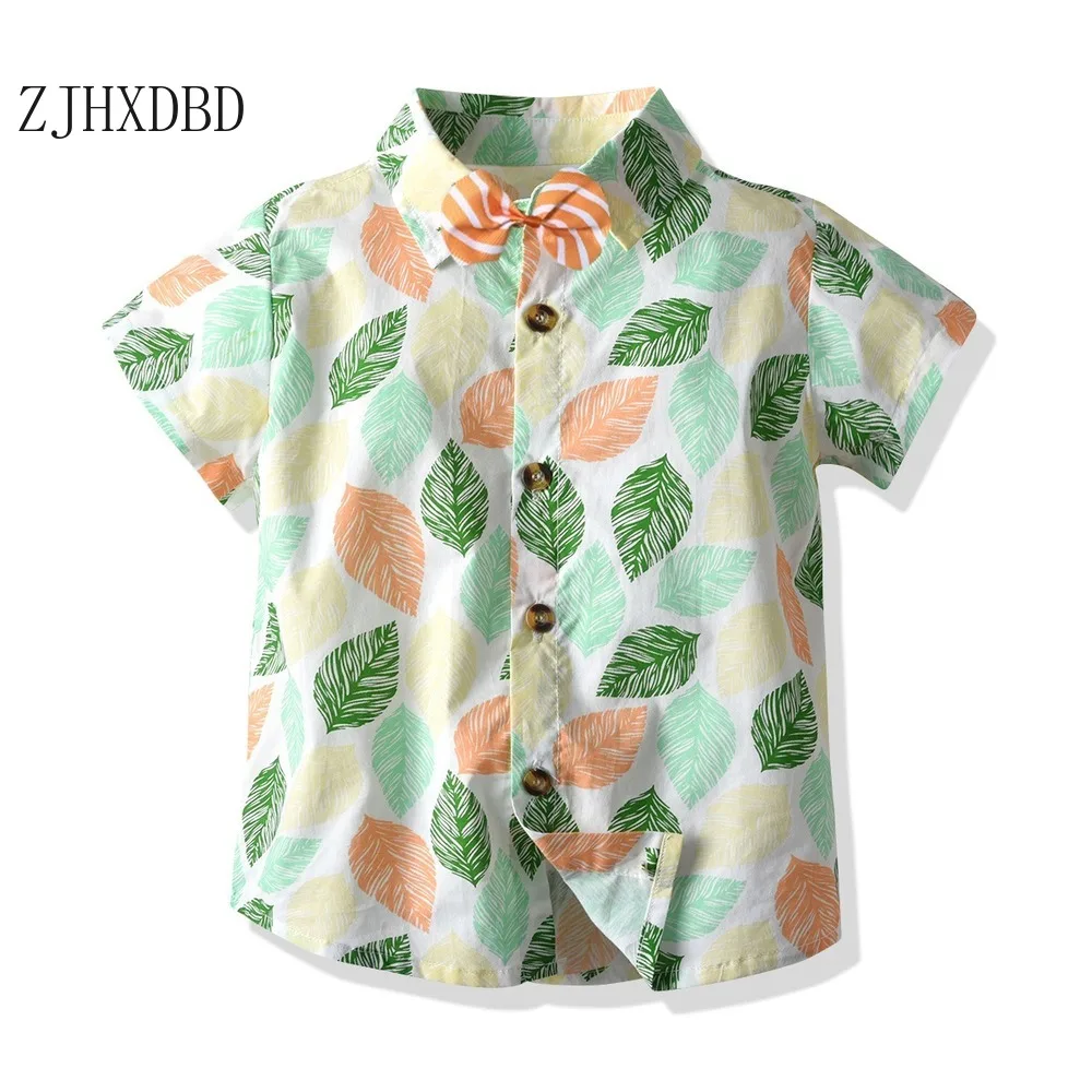 2020 New Summer Boy Short-sleeved Shirt European and American Leaf Beach Fake Out Children Flower Blouses Clothes | Мать и ребенок
