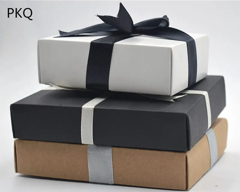 10 шт крафт-бумага подарочная коробка с лентой белая черная Коричневая Картонная