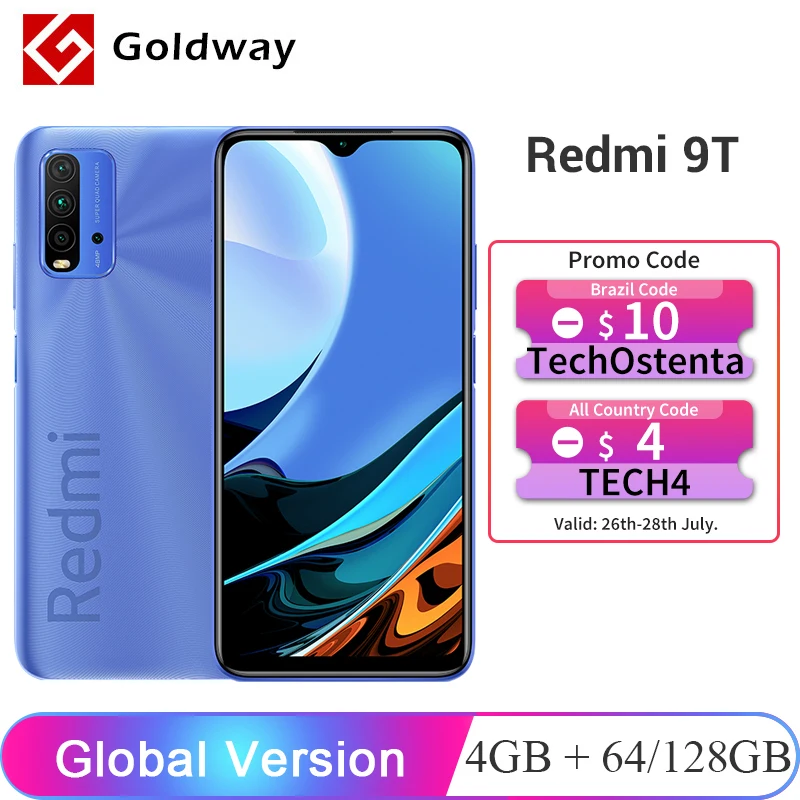 Глобальная версия Xiaomi Redmi 9T 9 T 4 ГБ ОЗУ 64 Гб / 128 ПЗУ Мобильный телефон Snapdragon 662 Octa Core