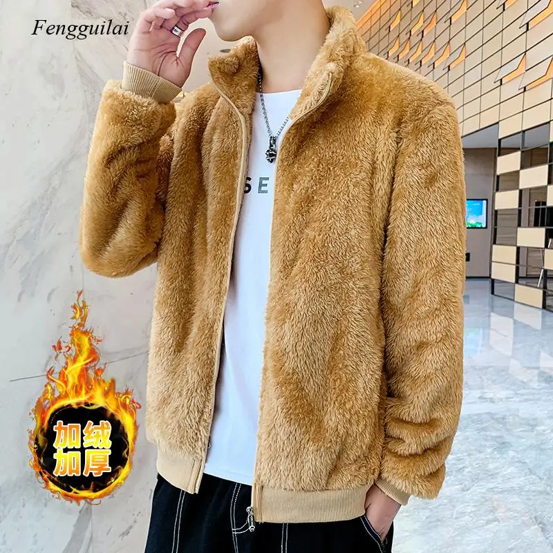 

Мужская зимняя куртка, кардиган с лацканами, пушистое пальто, флисовая зимняя теплая куртка из искусственного меха, пальто, Повседневная То...