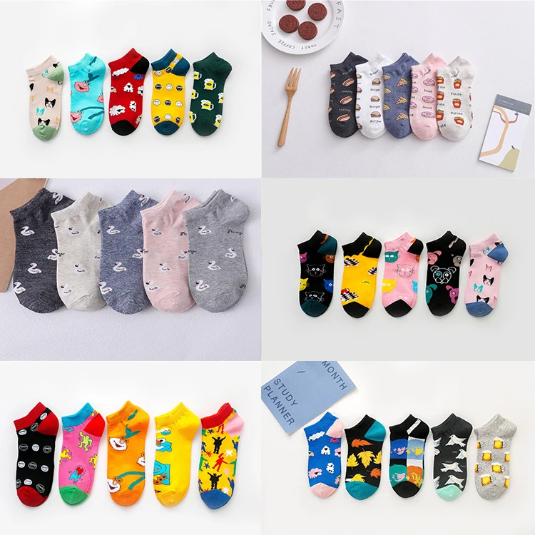 5 пар летние женские тапочки забавные мультяшные милые короткие носки с