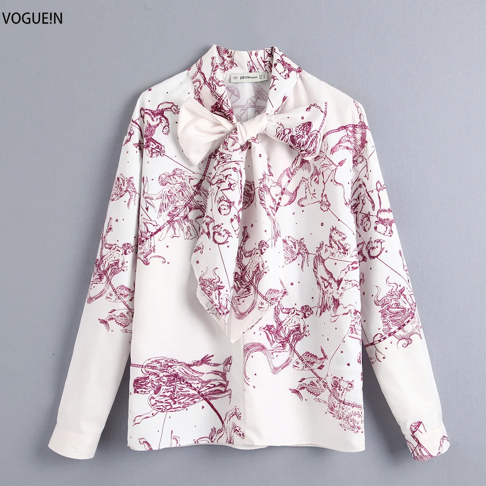 VOGUEIN новые женские повседневные с принтом животных длинным рукавом Лук шеи Топ