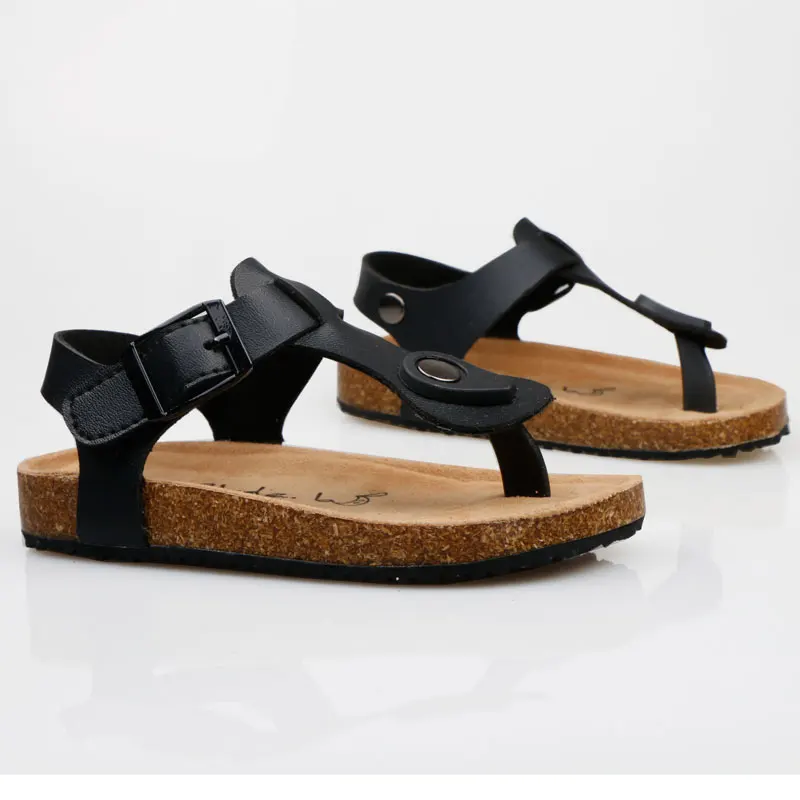 

Children Slides Boy Girl Sandals Cool Design with Cork Flat Shoes Non-Slip Casual Summer Toddler Sandals Leather Kids Flip Flops