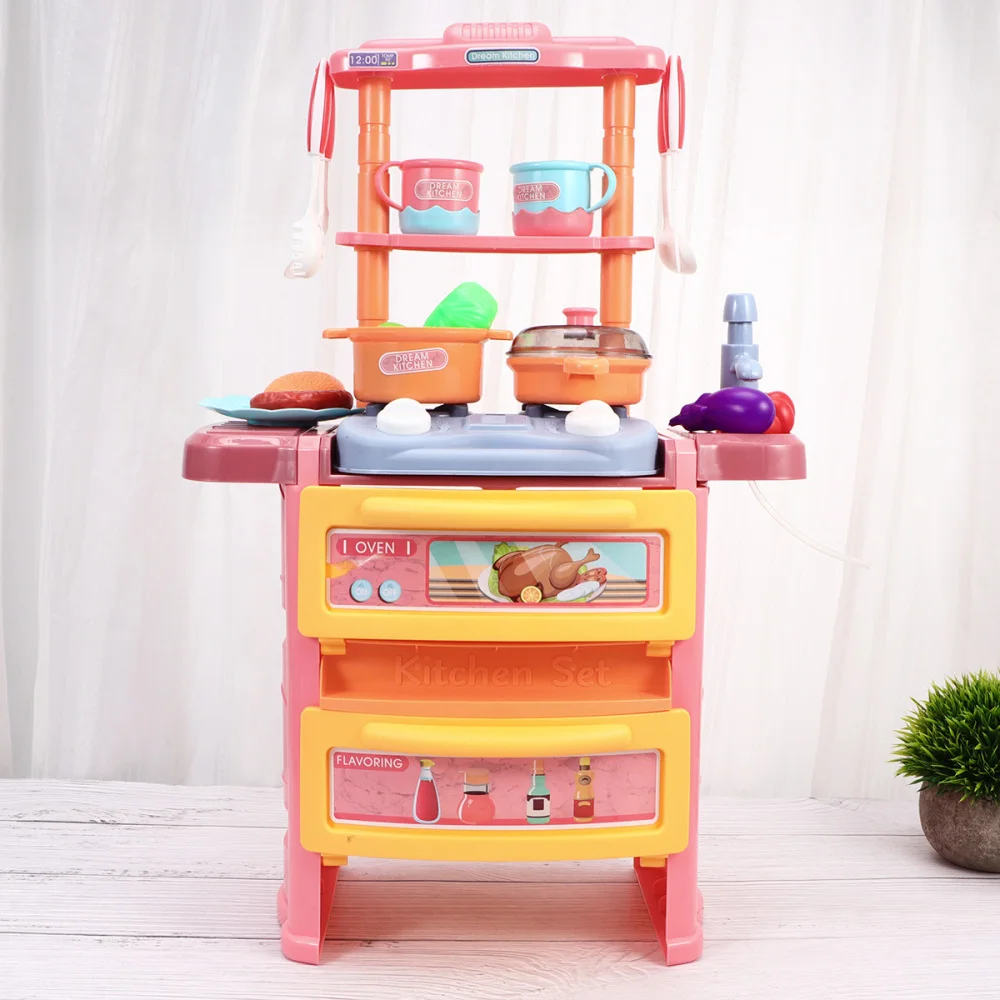 

1 Set Simulated Kitchen Kit Funny Playing House Cooking Set Vivid Role Play Tableware Set Educational Light Sound Ef