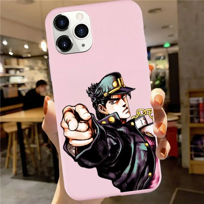 

JoJo Bizarre Adventure jotaro kujo Phone Case Pink Candy Color for iPhone 6 7 8 11 12 s mini pro X XS XR MAX Plus