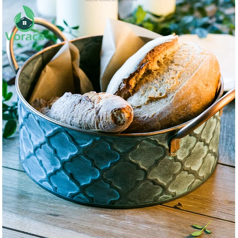 Античная Ретро Круглые Железные хлебная корзина с ручкой Винтаж металлический