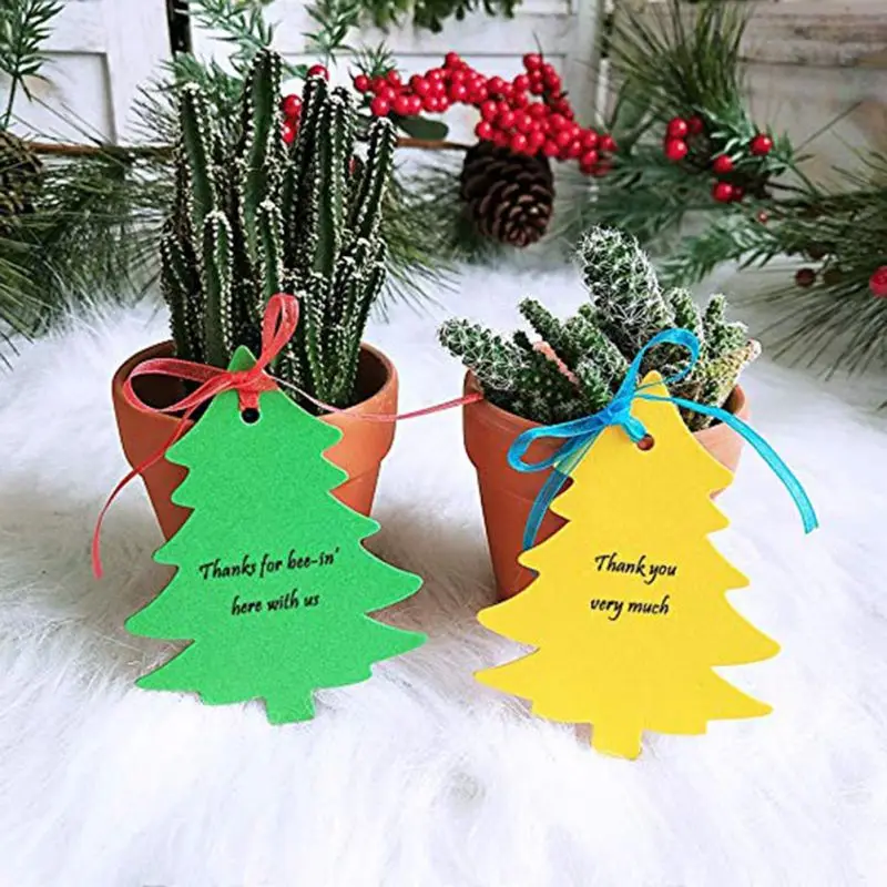 120 шт Рождественская елка висячая бумажная бирка Подарочная вывеска с лентой из