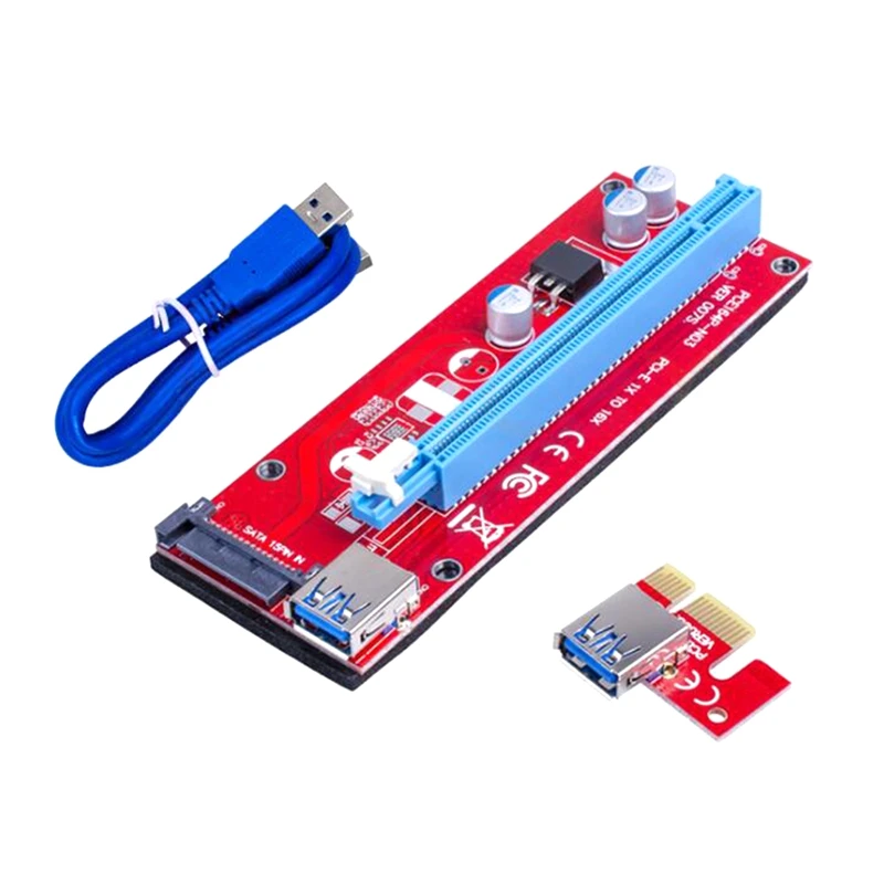 

Райзер-карта VER007S PCI Express PCIE PCI-E, 10 шт., расширитель 007S 1X до 16X, кабель USB 3,0, 15 контактов SATA для майнера BTC