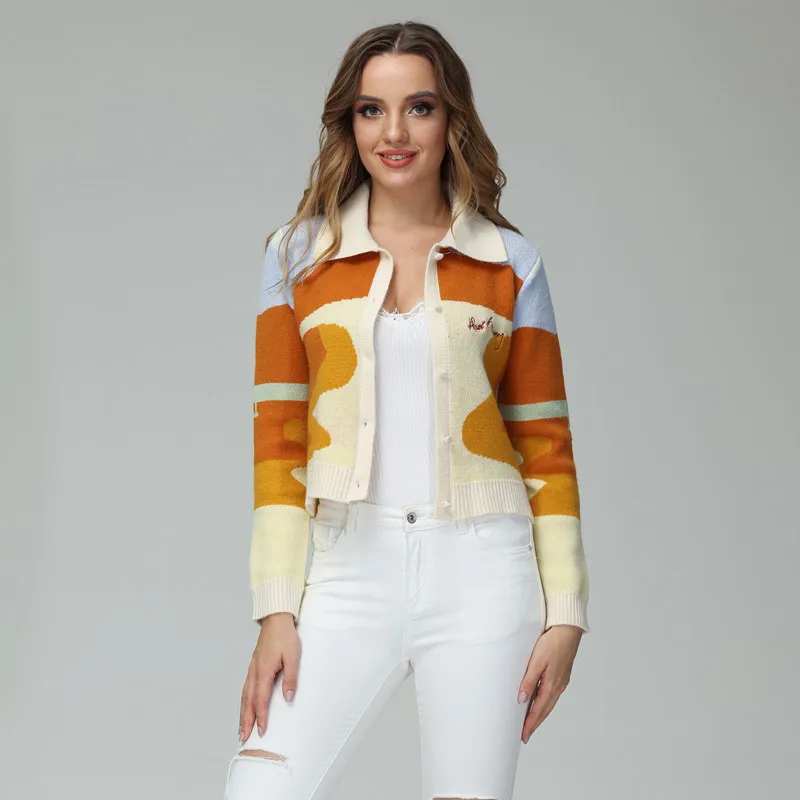 

Короткий вязаный свитер, Женское поло с горловиной, женское зеленое Свободное пальто, кардиган, укороченный Топ для женщин